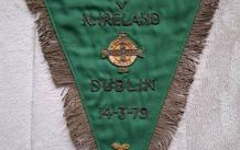 A Vintage Original Rare !  Soccer Embroidered Pennant Flag From 14.3.79  U.e.f.g. Rep Of Ireland Vs N. Ireland In Dublin  For Soccer Fans Collection