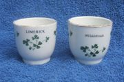 MULLINGAR &amp; LIMERICK (Carrigaline Pottery Company Ltd) - two vintage souvenir egg cups (1970s or earlier)