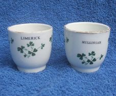 MULLINGAR & LIMERICK (Carrigaline Pottery Company Ltd) - two vintage souvenir egg cups (1970s or earlier)