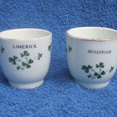 MULLINGAR & LIMERICK (Carrigaline Pottery Company Ltd) - two vintage souvenir egg cups (1970s or earlier)