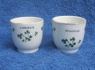 MULLINGAR & LIMERICK (Carrigaline Pottery Company Ltd) - two vintage souvenir egg cups (1970s or earlier)