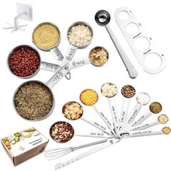 Measuring Spoons and Measuring Cups Set of 19 Pieces, TBSP Measuring Spoons Set with Leveler Scoop/Clip Spaghetti Measurer for Baking, Liquid and Solid