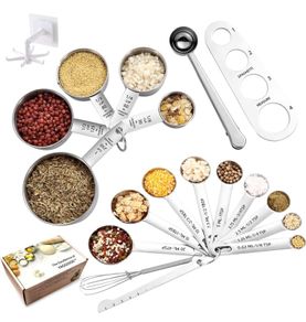 Measuring Spoons and Measuring Cups Set of 19 Pieces, TBSP Measuring Spoons Set with Leveler Scoop/Clip Spaghetti Measurer for Baking, Liquid and Solid
