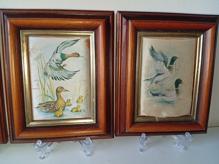 3 VTG Small Framed Miniature Print on Silk Made in N. Ireland Consort Pictures-DAMAGED 11X13.5 CMS