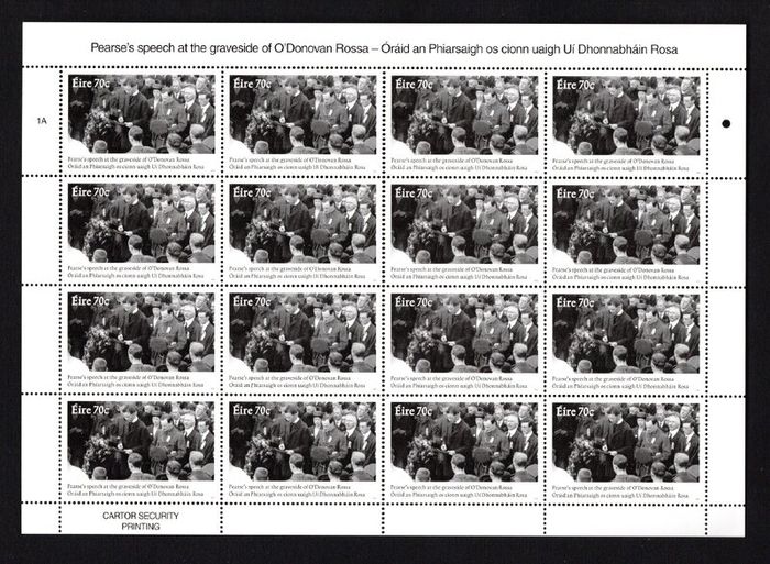 2015 Ireland Pearse's Graveside Speech for O'Donovan Rossa Commemorative Stamp Sheetlet Plate 1A1A1A1A Mint Never Hinged (MNH)