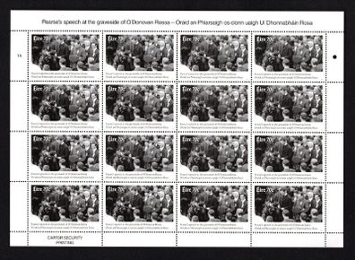 2015 Ireland Pearse's Graveside Speech for O'Donovan Rossa Commemorative Stamp Sheetlet Plate 1A1A1A1A Mint Never Hinged (MNH)