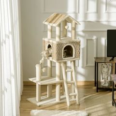 with Cat Cave incl. Toys Sisal Plush Khaki + Beige + Coffee