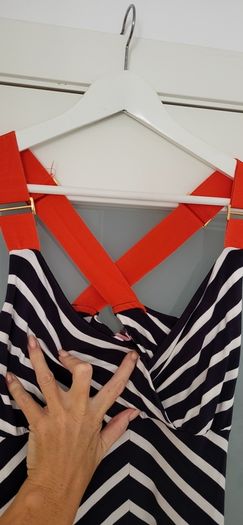 TED BAKER navy white striped red criss cross straps Sz 3 (Fit 10-12UK)