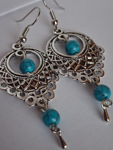 Boho Filigree Turquoise Bead Earrings