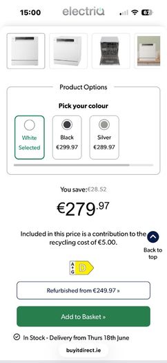 ElectriQ XL Mini Table Top Dishwasher White