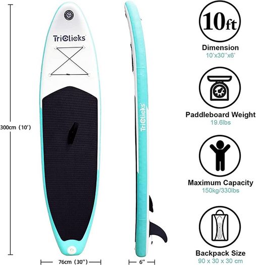 Inflatable Stand Up Paddle Board SUP Inflatable Paddle Board 10ft Surfing Board Kit for Adults, Premium Surfboard Complete Kit with Adjustable Paddle Hand Pump Fin Leash Backpack (FREE POSTAGE)