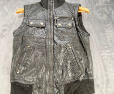 Stradivarius Womens Large Leather Waistcoat - Black - Studs - Metal Punk