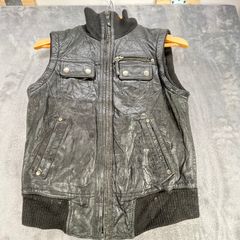 Stradivarius Womens Large Leather Waistcoat - Black - Studs - Metal Punk