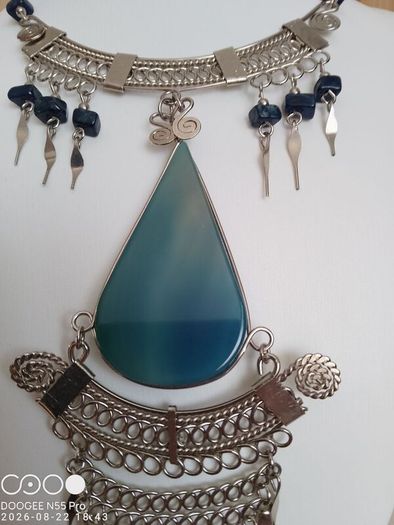 A Bold Tribal Style Statement Necklace  Blue Agate Pendant