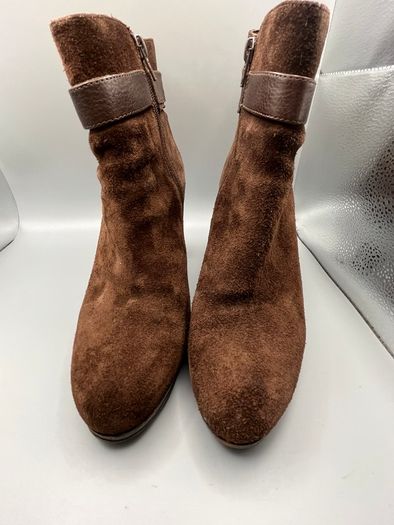 RALPH LAUREN Womens Boots UK 6 EU39 Myla High Heel Ankle Brown Suede Leather Zip