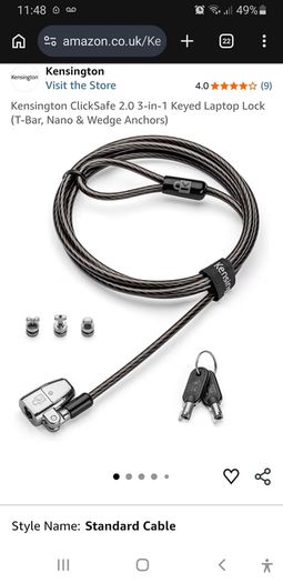 Kensington 3-in-1 Keyed Laptop Lock (ClickSafe 2.0)
