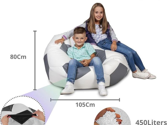 Football Bean Bag Chair Black 450 Litre  and White XL Seat for Kids Teens and Adults