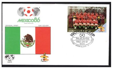 1986 St Vincent First Day Cover for Mexico Football (FIFA) World Cup 86 Featuring Hungry Team First Day Cover (FDC)