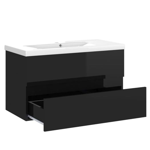 Sink Cabinet with Built-in Basin High Gloss Black Chipboard