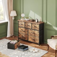 Chest of Drawers for Bedroom with 7 Drawers, Fabric Storage Drawer, Tall Brown Hallway Storage Unit