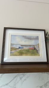 Signed Original Watercolour Painting, Coastal Harbour Scene, Mary Teresa Kelly, 2005