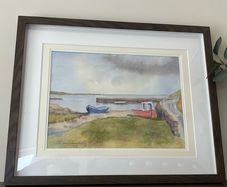 Signed Original Watercolour Painting, Coastal Harbour Scene, Mary Teresa Kelly, 2005