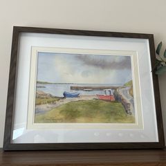 Signed Original Watercolour Painting, Coastal Harbour Scene, Mary Teresa Kelly, 2005