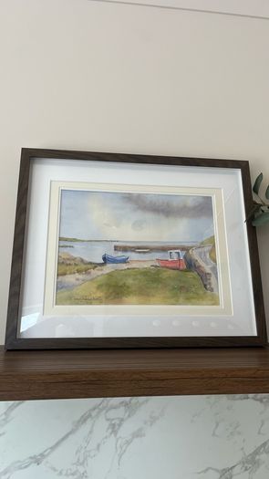 Signed Original Watercolour Painting, Coastal Harbour Scene, Mary Teresa Kelly, 2005