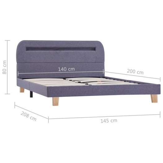 Bed Frame with LED Light Grey Fabric 135x190 cm