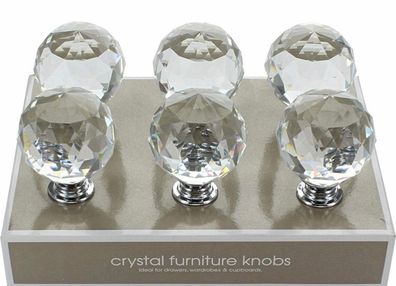 Clear Round Crystal Glass and Chrome Door Knobs Set, Vintage, Shabby Chic, Interior Furniture, Kitchen Bathroom Bedroom Accessories, Cabinet Cupboard Drawers Pulls Handles, 40mm 6-Pack (MULTIPLE STYLES)
