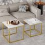 Nesting Tables, Set of 2 End Table, Coffee Tables, Side Table with Metal Frame for Living Room/Bedroom/Balcony/Office/Apartment, Diameter 50/45 cm (Gold Frame, White Marble Top) Image 4