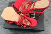 EGO red strappy lace-up heels
