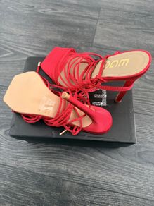 EGO red strappy lace-up heels