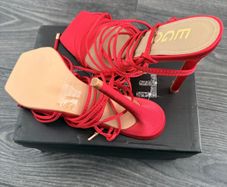 EGO red strappy lace-up heels