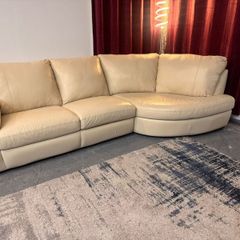 Real Leather Cream Corner Sofa  Fully Refurbished