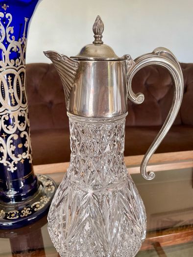 Antique Vintage Silver Plated Crystal Glass Claret Jug Pitcher