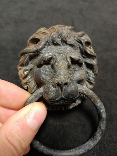 Rare  Antique Metal Architectural Lion Head Door Knocker