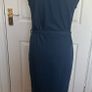 Knee-length blue denim dress Image 4