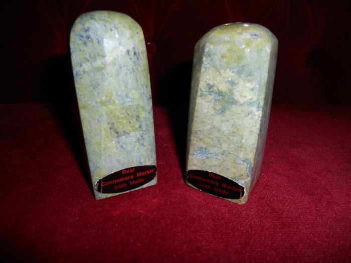 Antique 1950s Hand Carved "Connemara Marble" Salt & Pepper Dispencer's.