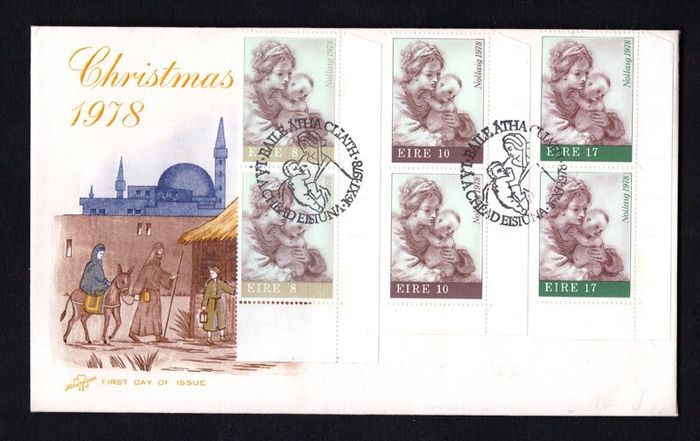 1978 Ireland Christmas : "The Virgin and Child" (Guercino) Commemorative Stamp Pairs Illustrated Hibernian Addressed First Day Cover (FDC)
