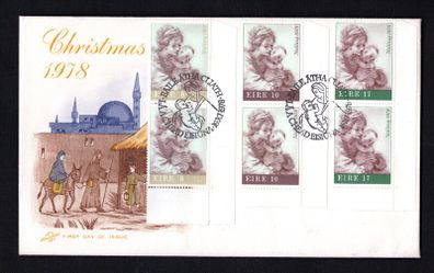 1978 Ireland Christmas : "The Virgin and Child" (Guercino) Commemorative Stamp Pairs Illustrated Hibernian Addressed First Day Cover (FDC)