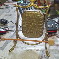 Antique Brass Tabletop Dinner Gong with Stand & Mallet Beautiful Etched Patina Postage Available or Collection,