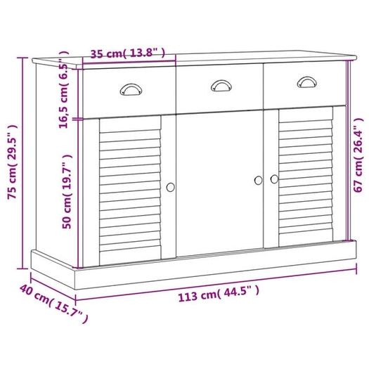 Sideboard with Drawers VIGO 113x40x75 cm White Solid Wood Pine