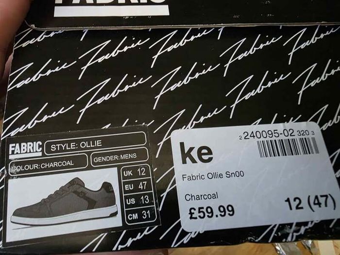Fabric Ollie Skate Shoes - UK 12 / EU 47 - Charcoal - Brand New in Box