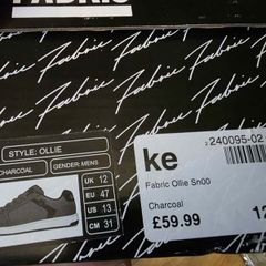 Fabric Ollie Skate Shoes - UK 12 / EU 47 - Charcoal - Brand New in Box