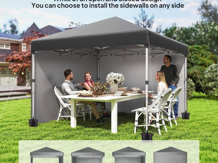 3x3 Pop Up Gazebo with Sidewalls Adjustable Garden Patio Party Tent Dark Grey