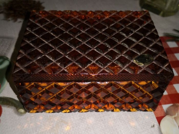 Vintage Bohemian amber glass box