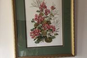 Beautiful Floral Cross Stitch in Gilt Frame Cottage Core