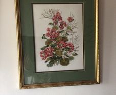 Beautiful Floral Cross Stitch in Gilt Frame Cottage Core