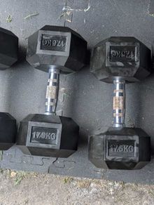 2 X 17.5kg Rubber Hex Dumbbells